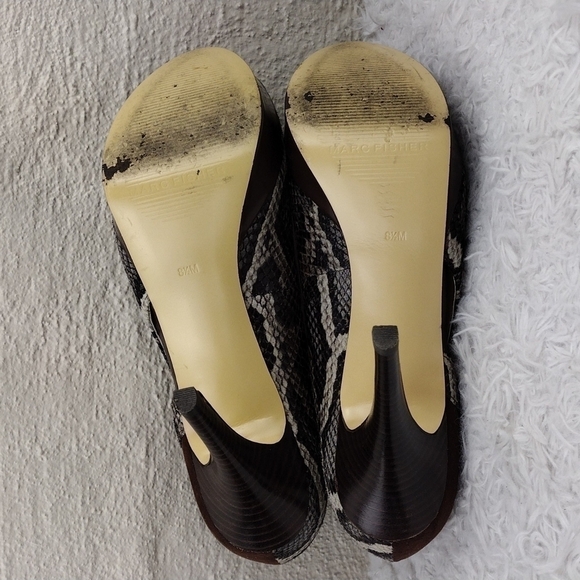 Marc Fisher Tumble Brown Suede Snakeskin Open Toe Slip On Stiletto High Heels - Picture 6 of 16